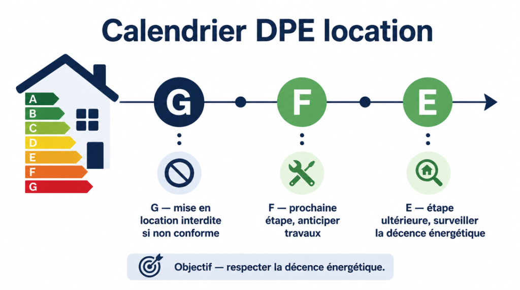Frise des interdictions de louer selon classes F, G et E