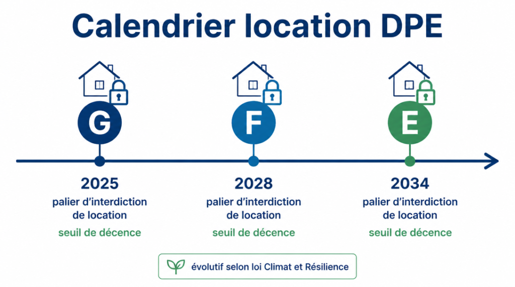 Frise des paliers d’interdiction de location DPE