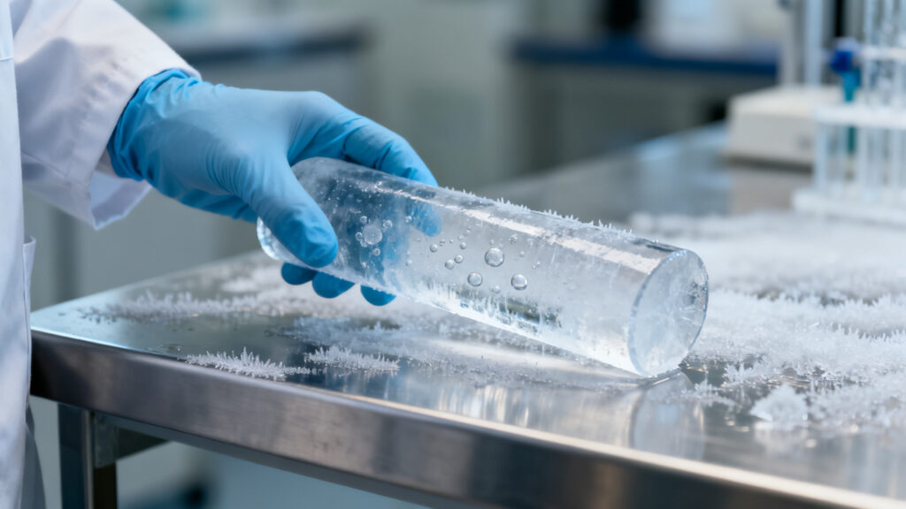 Analyse d’une carotte de glace avec bulles d’air piégées