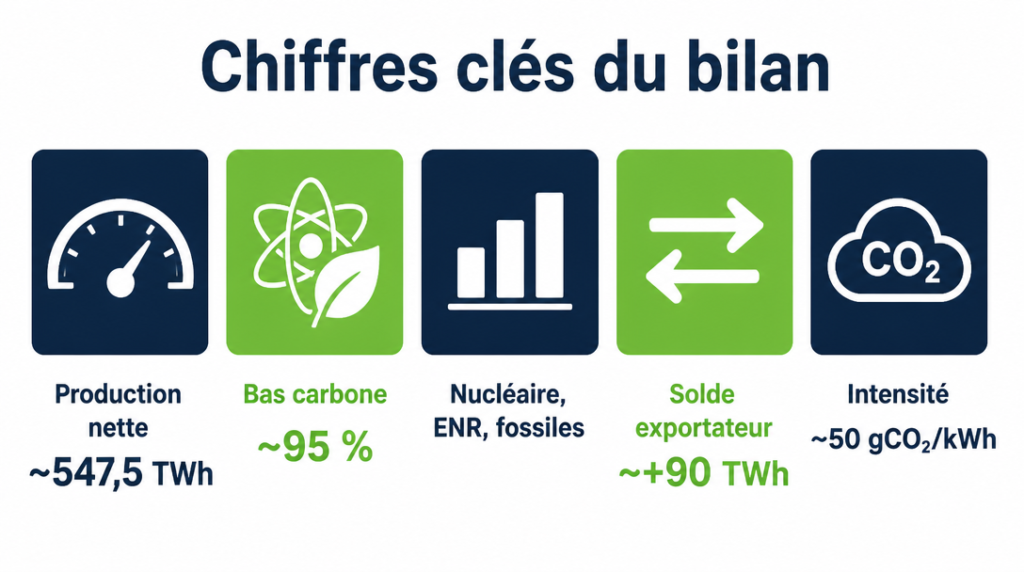 Infographie des chiffres clés du mix électrique et de la production nette
