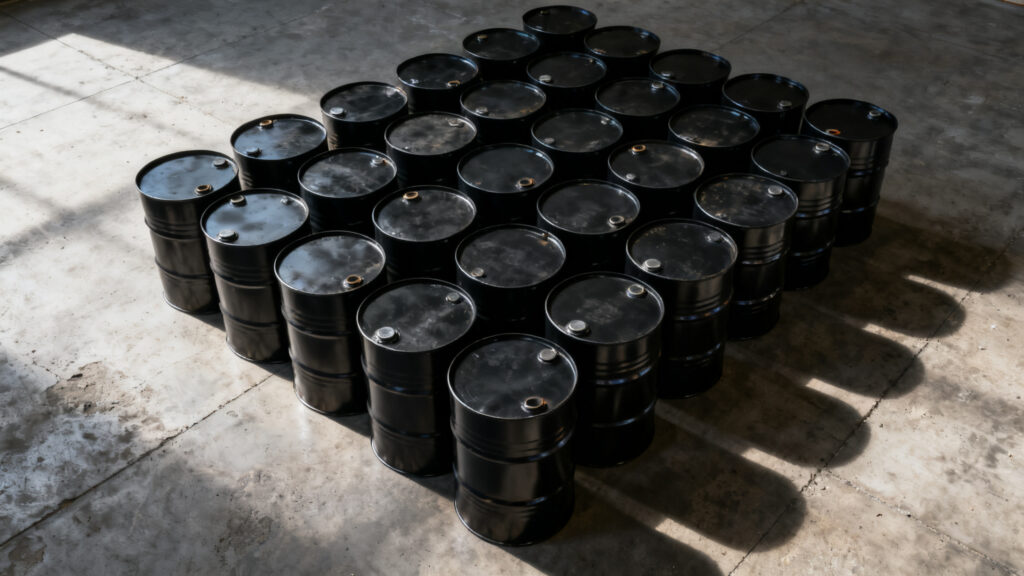 Barils de pétrole illustrant parts mondiales par pays