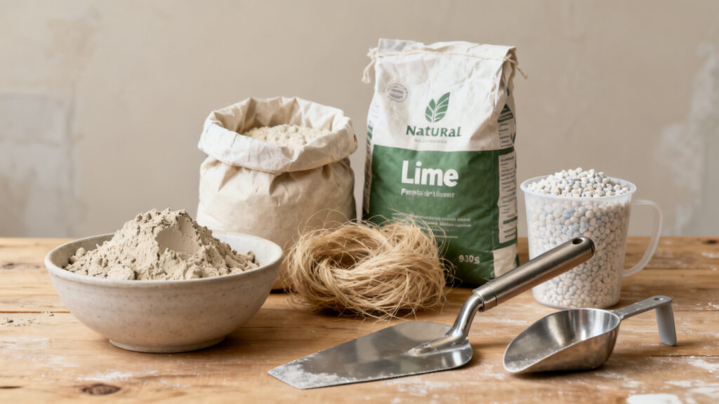Composants d’un enduit chaux-chanvre avec perlite et argile