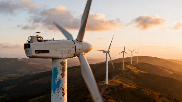 Parc éolien onshore illustrant la durée de vie d'une éolienne