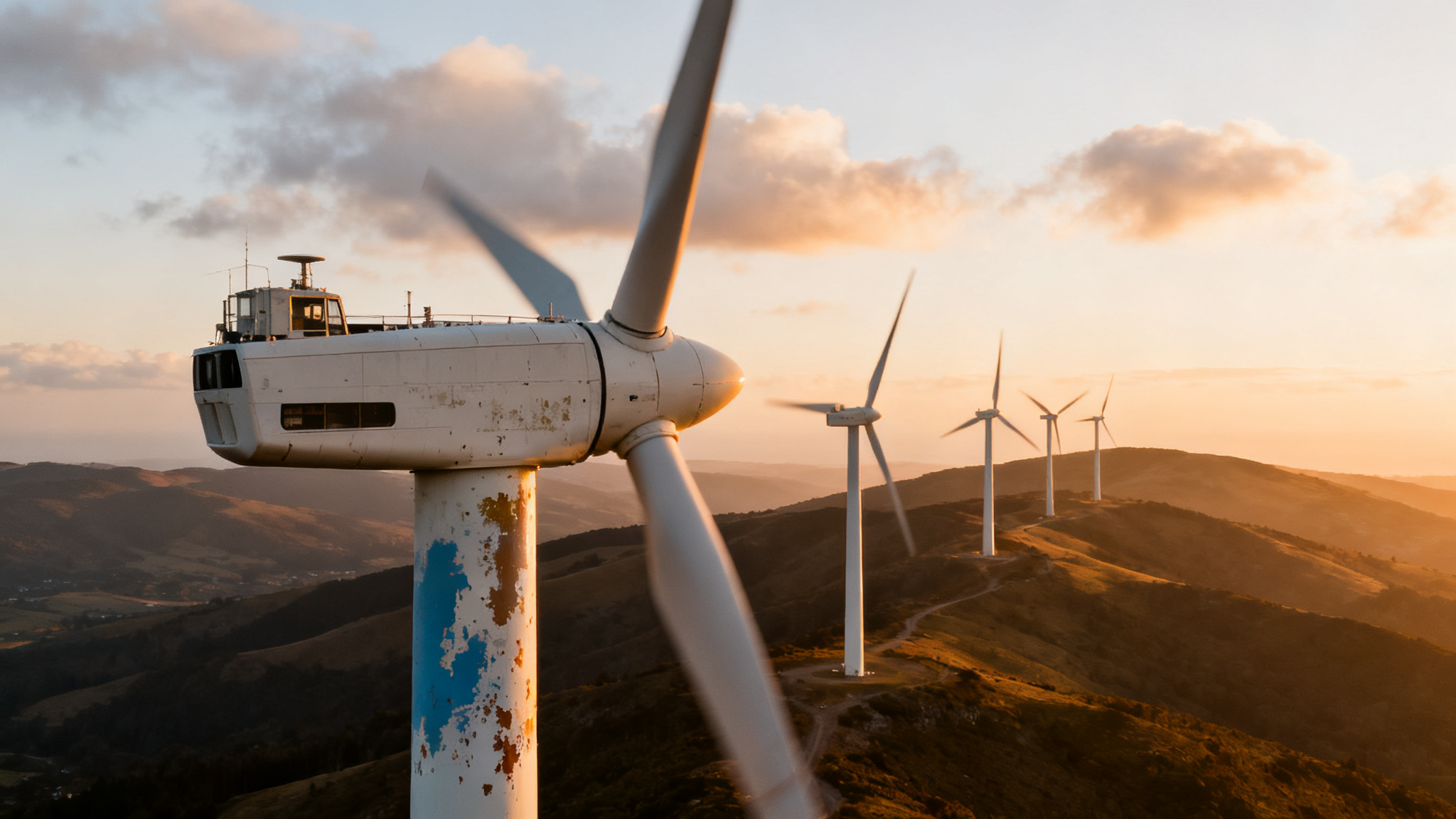 Parc éolien onshore illustrant la durée de vie d'une éolienne
