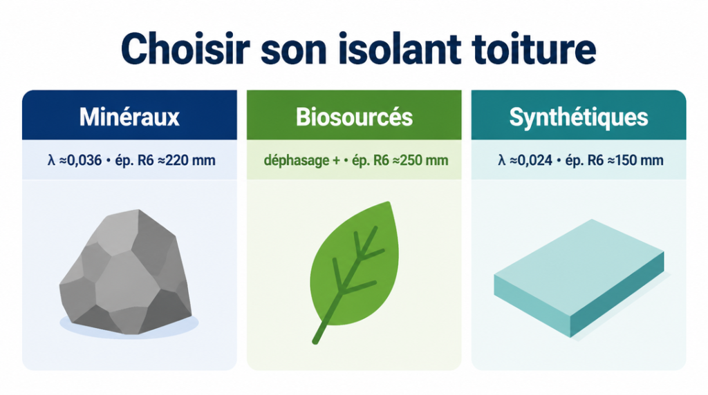 Comparatif isolants toiture PIR laine de bois laine minérale