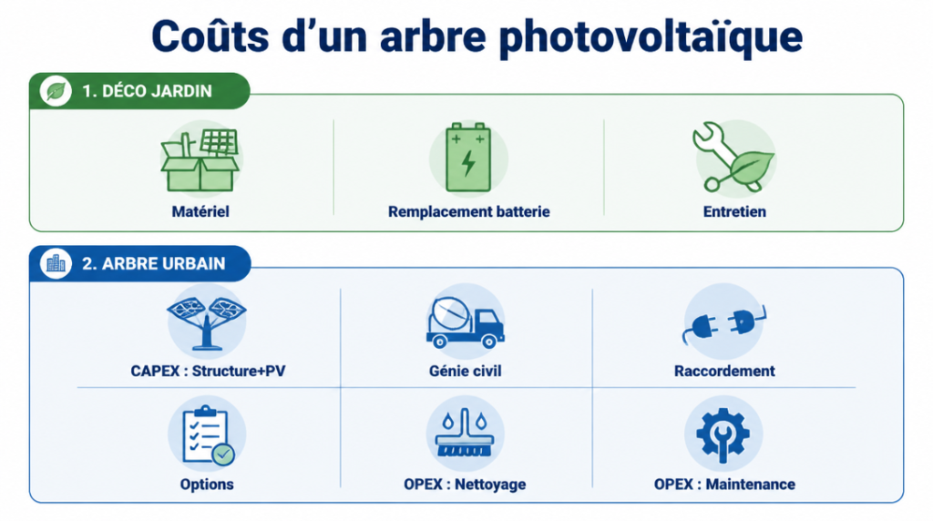 Infographie des coûts CAPEX et OPEX d’un arbre photovoltaïque
