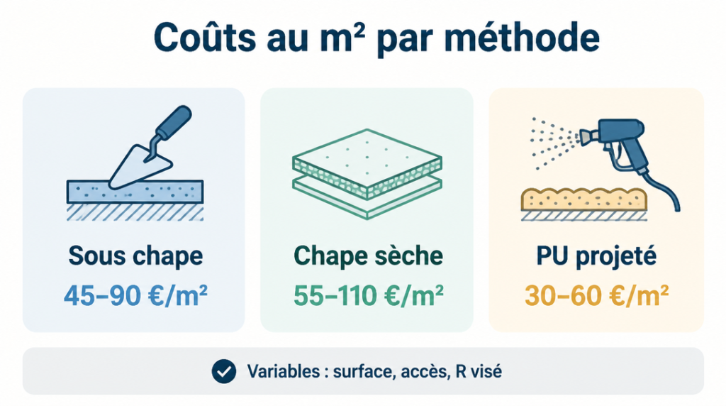 Fourchettes de prix isolation sol m² par méthode