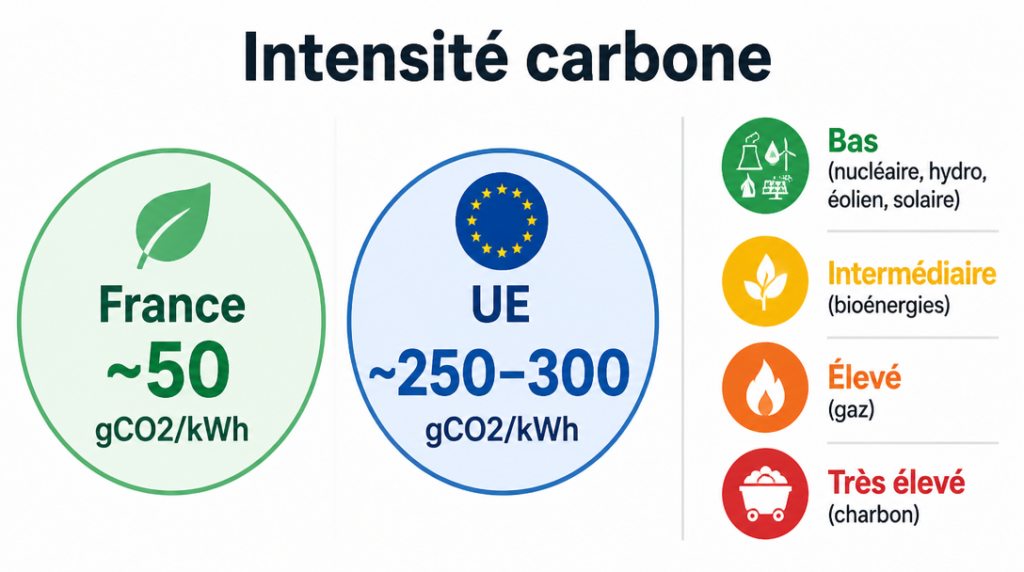 Comparaison de l’intensité carbone de l’électricité France et UE