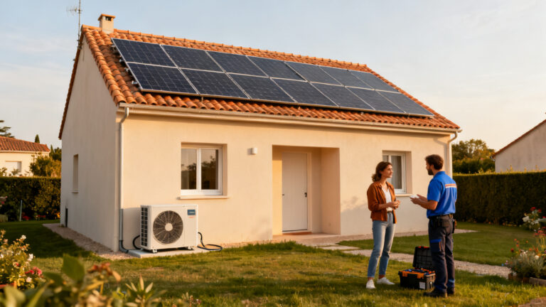 Maison avec panneaux solaires, reflet de la loi de transition énergétique