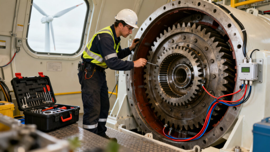 Inspection du multiplicateur et des roulements d'éolienne