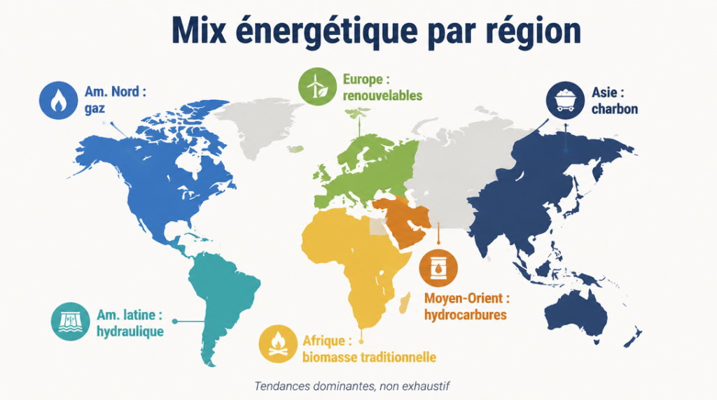 Carte synthétique des mix énergétiques par grandes régions