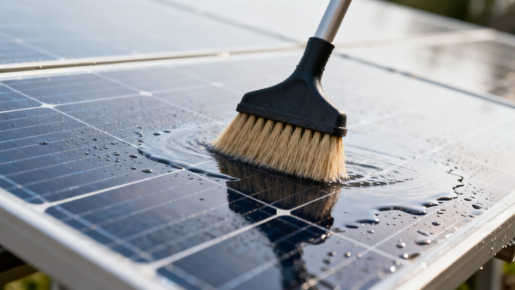 Brosse douce et faible pression sur un module photovoltaïque