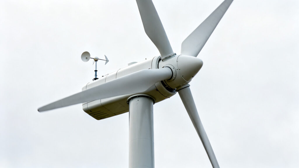 Nacelle avec anémomètre, girouette et rotor orienté face au vent