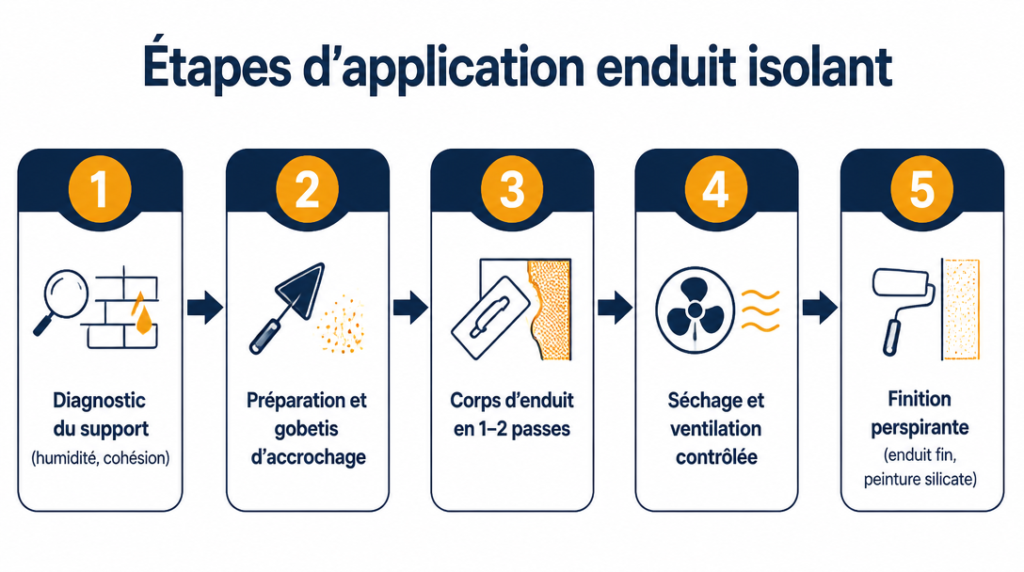 Étapes de préparation, application et finition d’un enduit isolant
