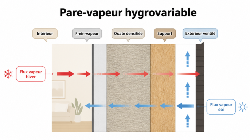 Schéma migration vapeur et frein-vapeur hygrovariable