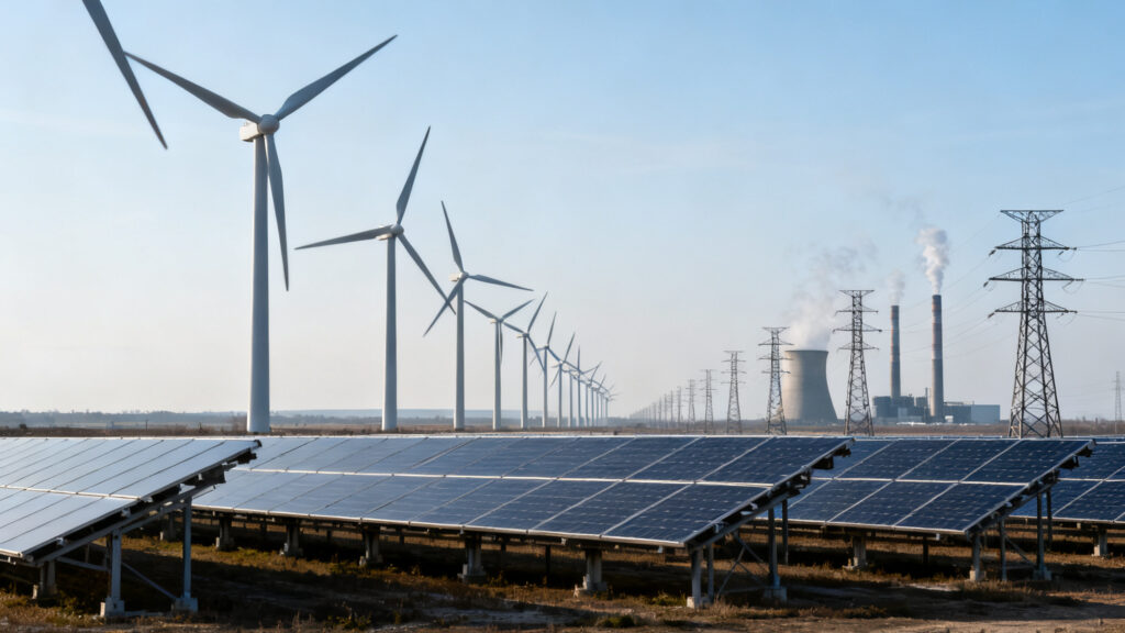 Paysage illustrant la répartition par source d'énergie