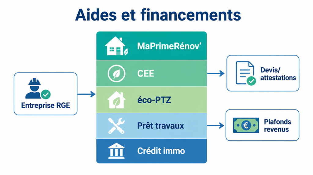 Schéma du cumul MaPrimeRénov’, CEE et éco-PTZ