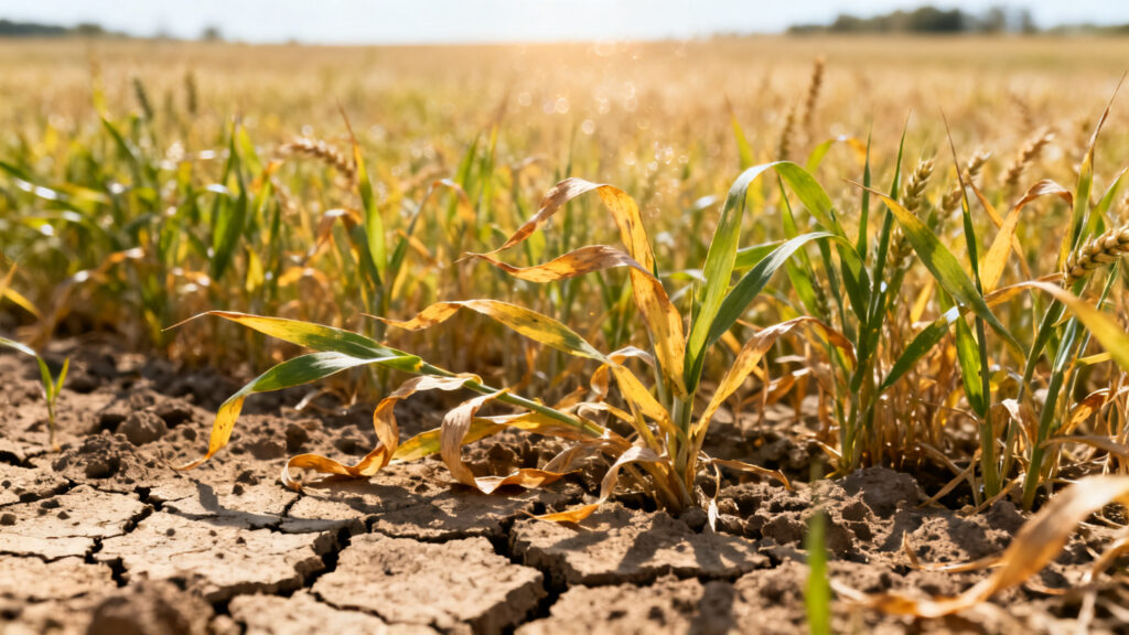 Sol fissuré et céréales sous stress hydrique agricole