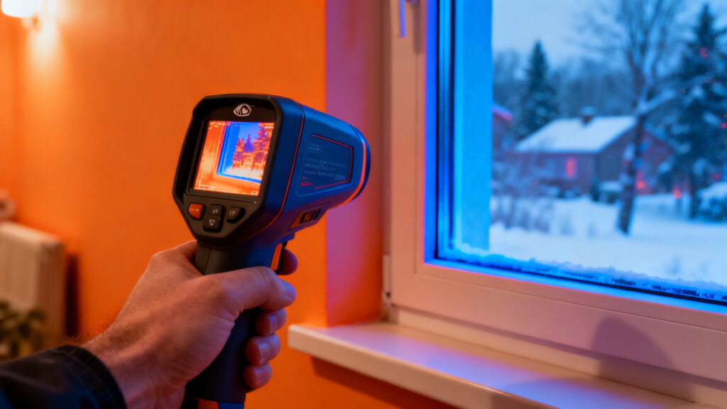 Thermographie infrarouge maison autour d’un cadre de fenêtre