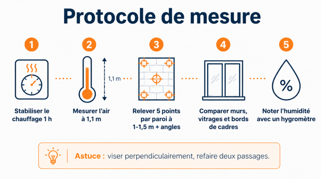 Étapes pour mesurer l’écart air-paroi et repères clés