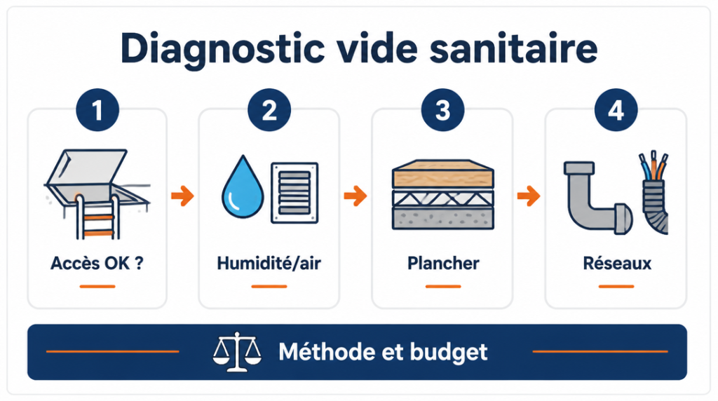 Schéma du diagnostic accès, humidité et plancher du vide sanitaire