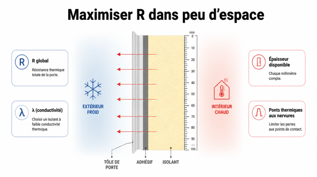 Schéma R par millimètre et ponts thermiques sur porte métallique